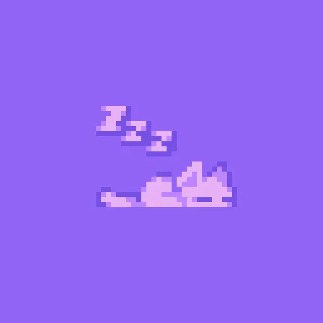 ClientCrash’s original logo: a sleeping pink pixel cat with floating Zs on a purple background.
